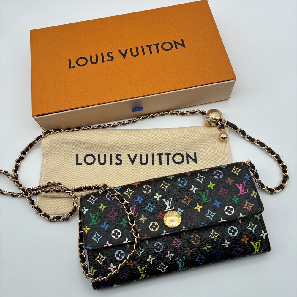 LOUIS VUITTON BLACK MURAKAMI NOIR MULTI COLOR SARAH WALLET LIMITED EDITION